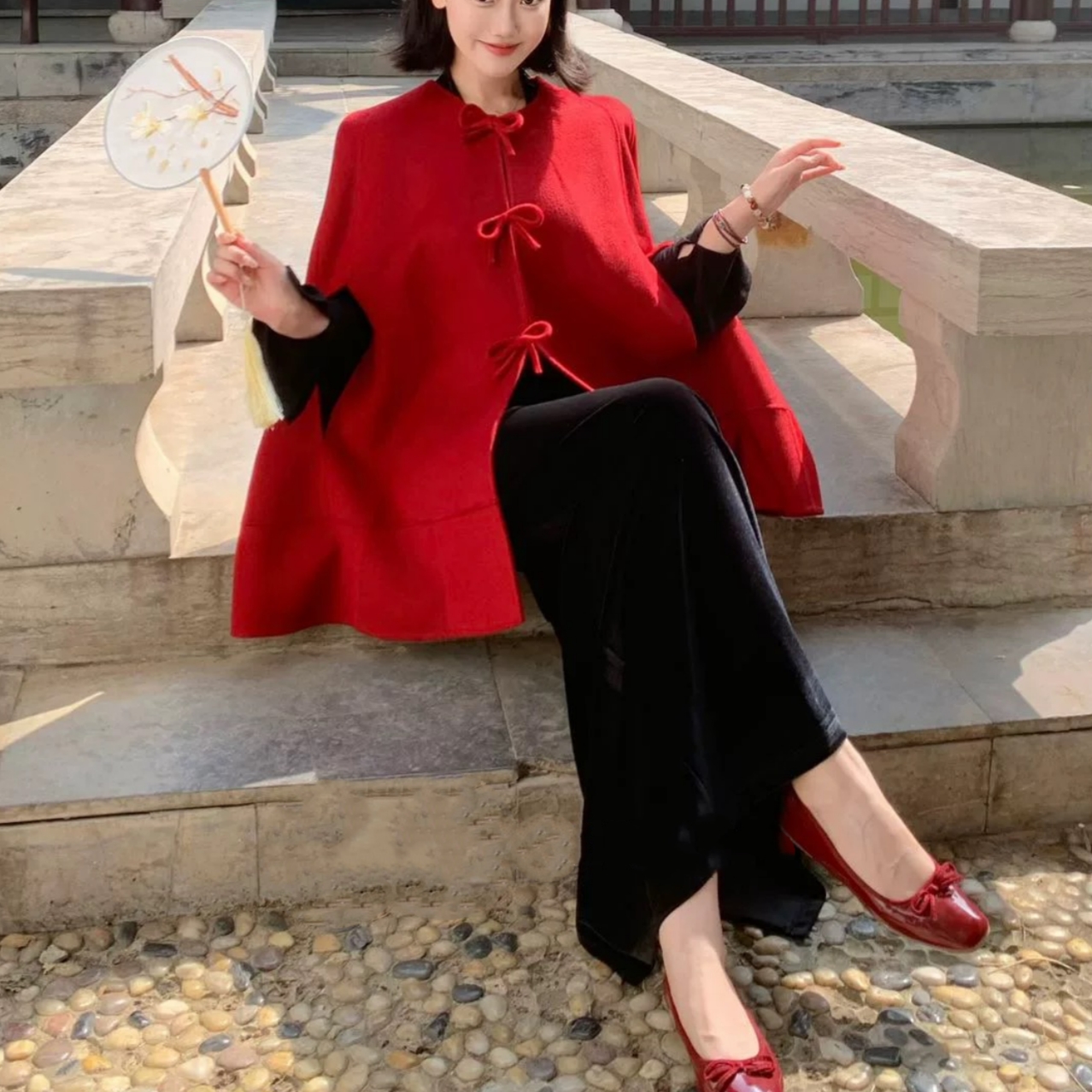 LEMON【胭脂扣】国风斗篷大衣 秋冬气质盘扣披风大衣双面羊毛大衣