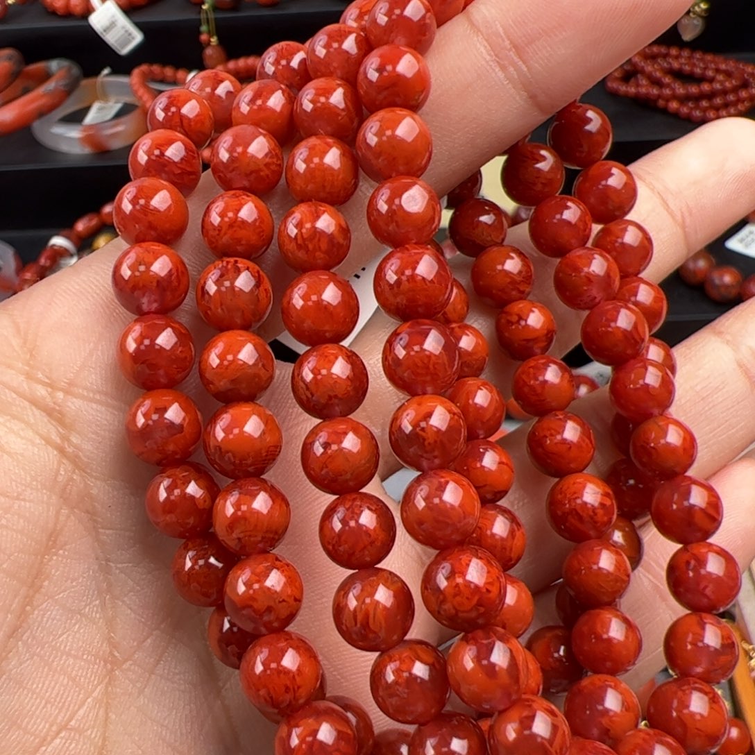 南红玛瑙未镶嵌（满肉牛血妖花火焰长链7mm