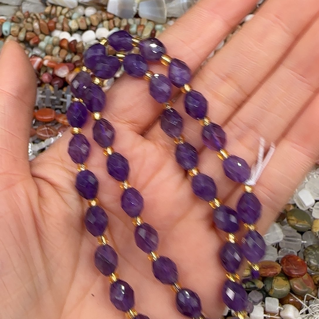 玛瑙/玉髓合金珠宝半成品紫水晶切面枣珠6mm一条