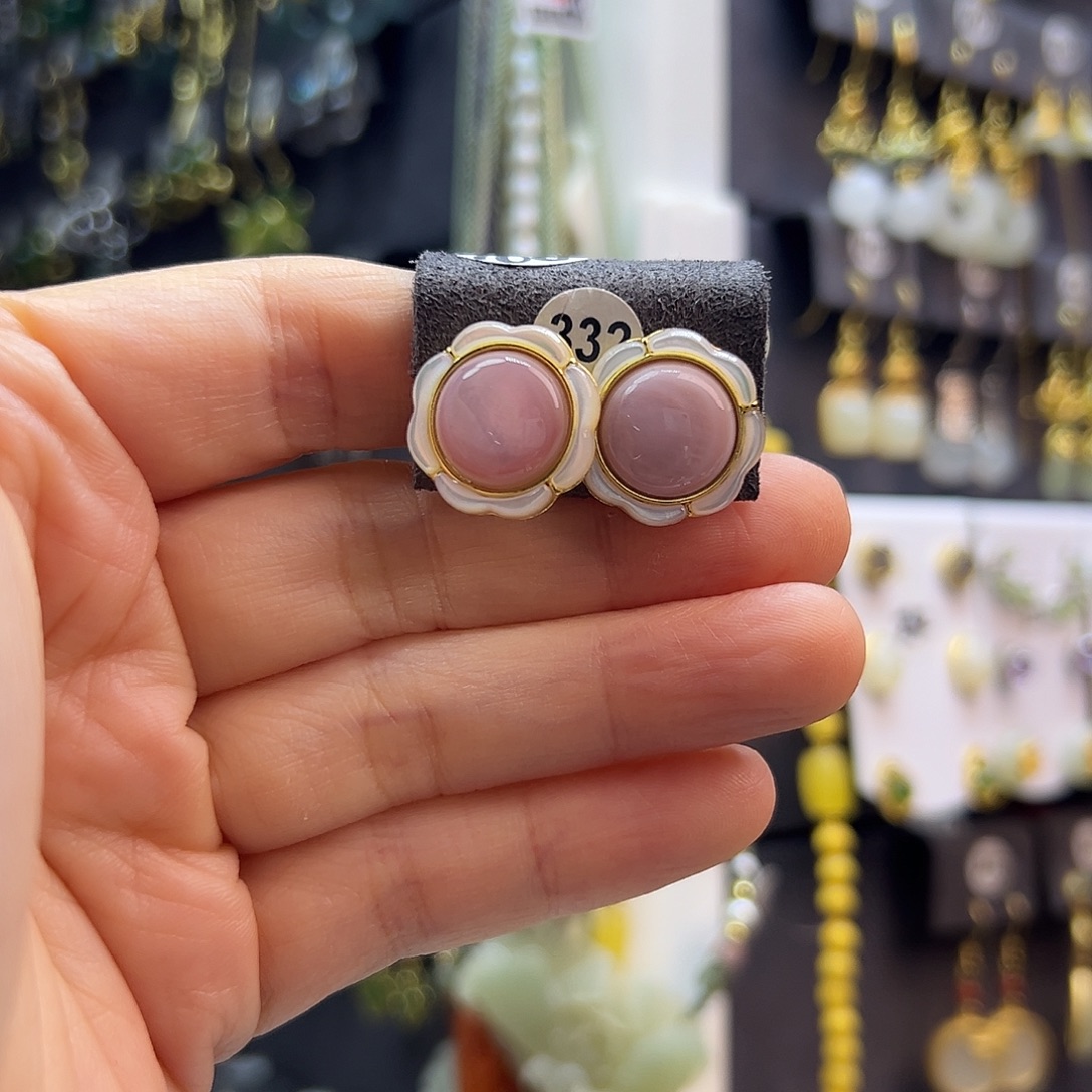 琥珀足银镶嵌耳饰通体纯银天然紫贝耳钉