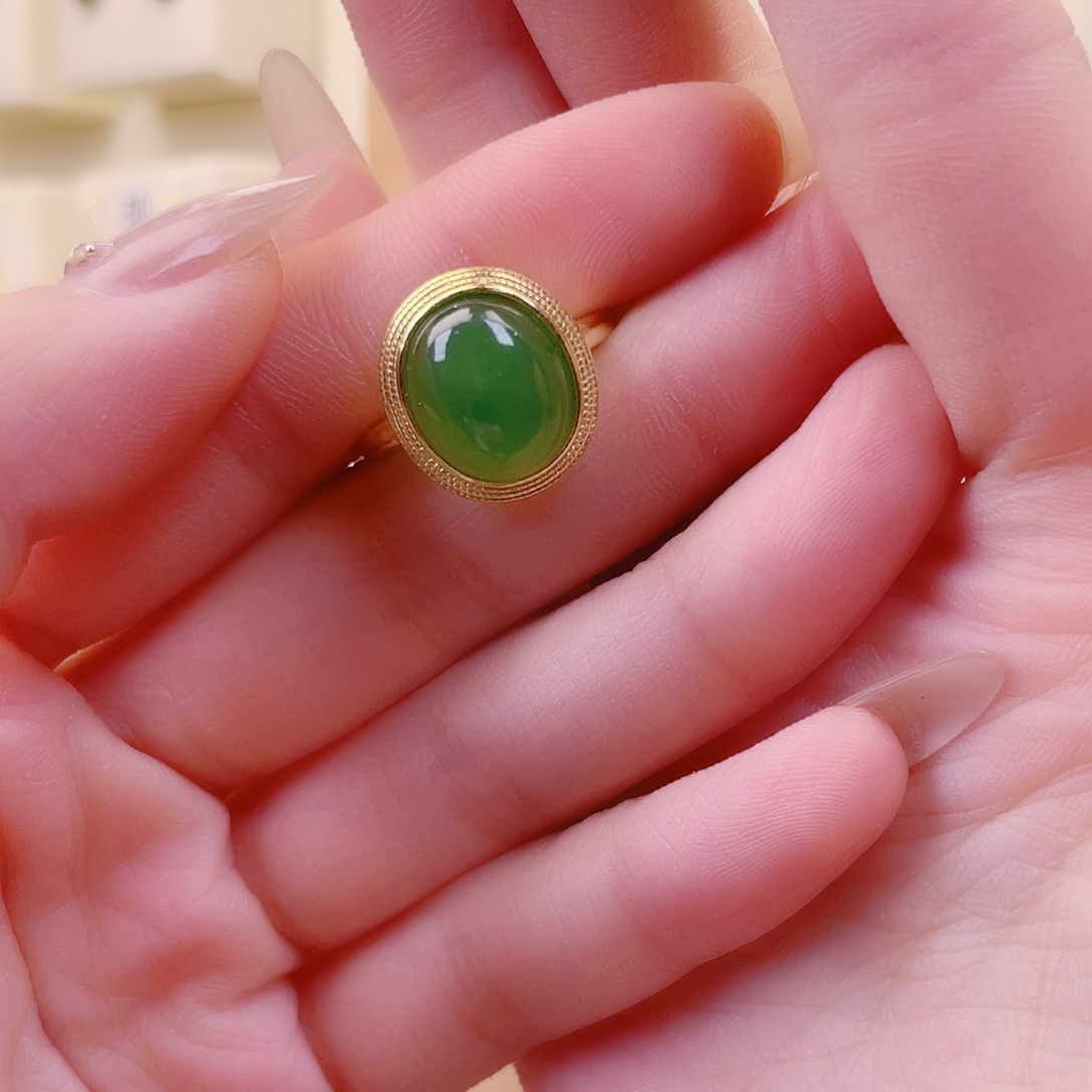 和田玉银S925镀金镶嵌戒指