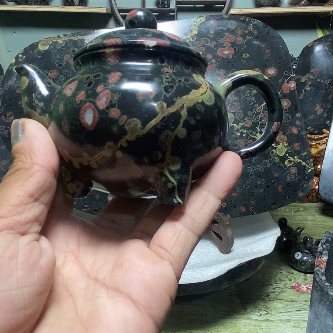 无***忧奢上奢梅花玉茶壶茶杯摆件