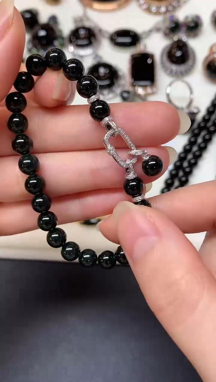 【一菲臻选】翡翠墨翠手链-18K金-GJ32|CMC3