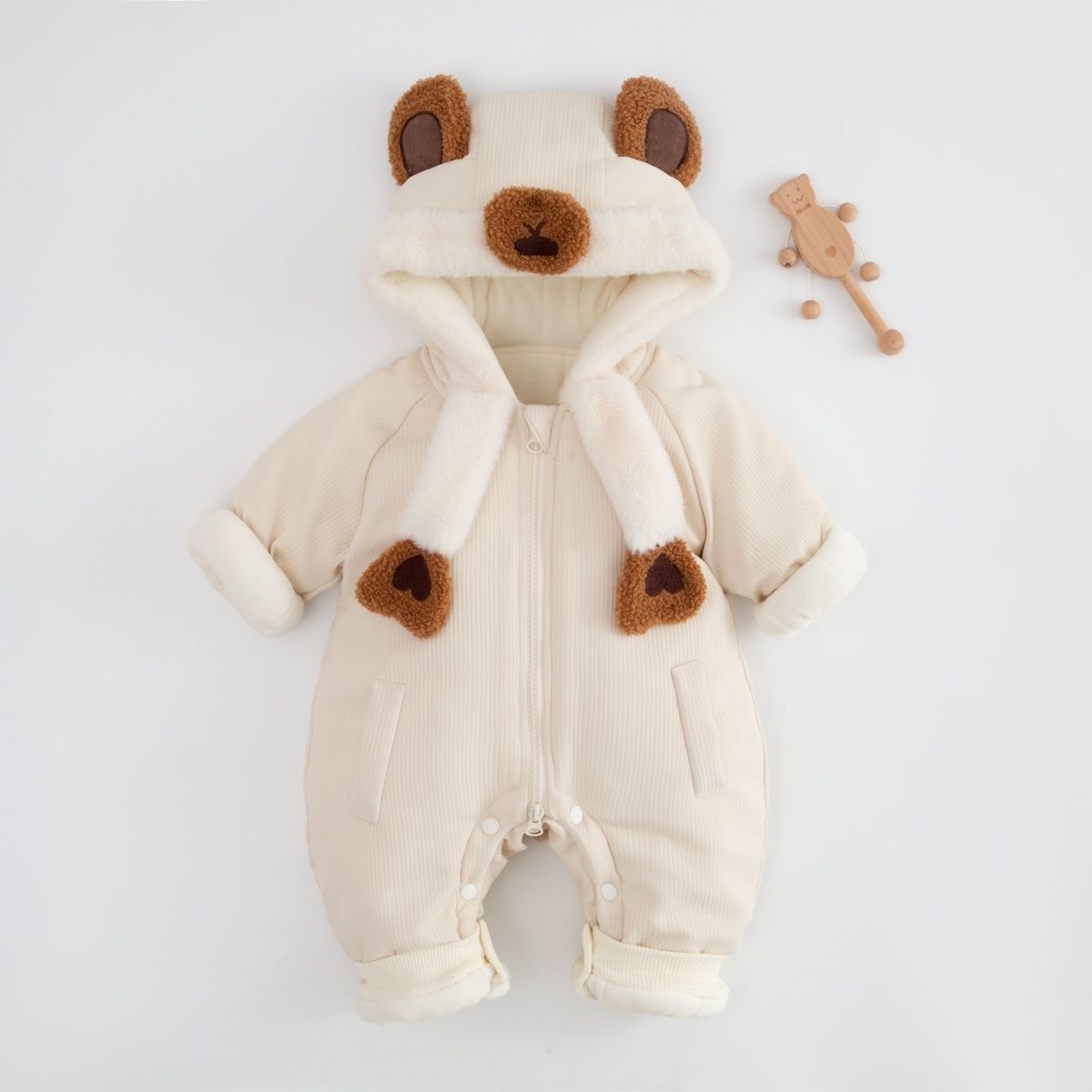 婴儿衣服宝宝连体衣幼儿哈衣爬服百天加绒夹棉加厚秋冬外出服小熊