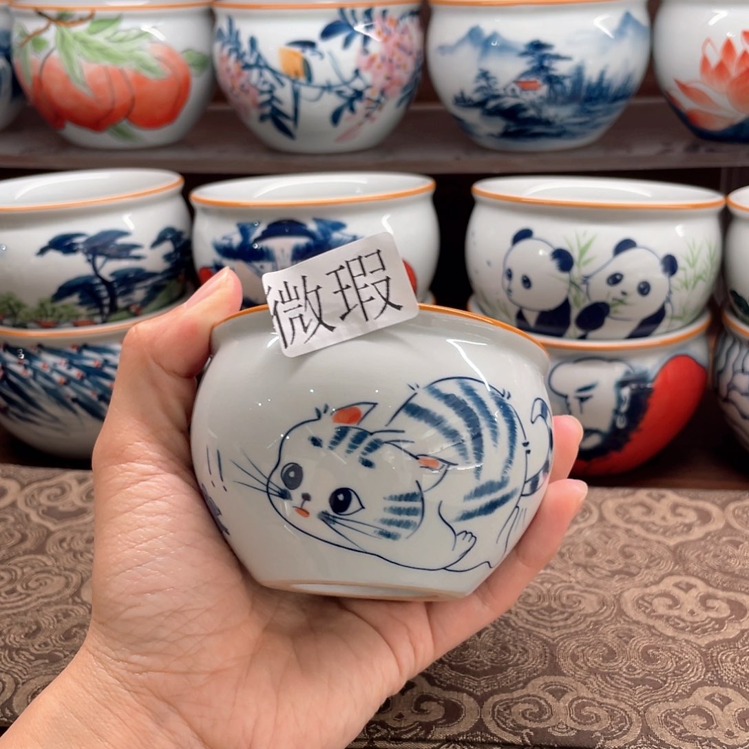 釉下手绘茶具微瑕