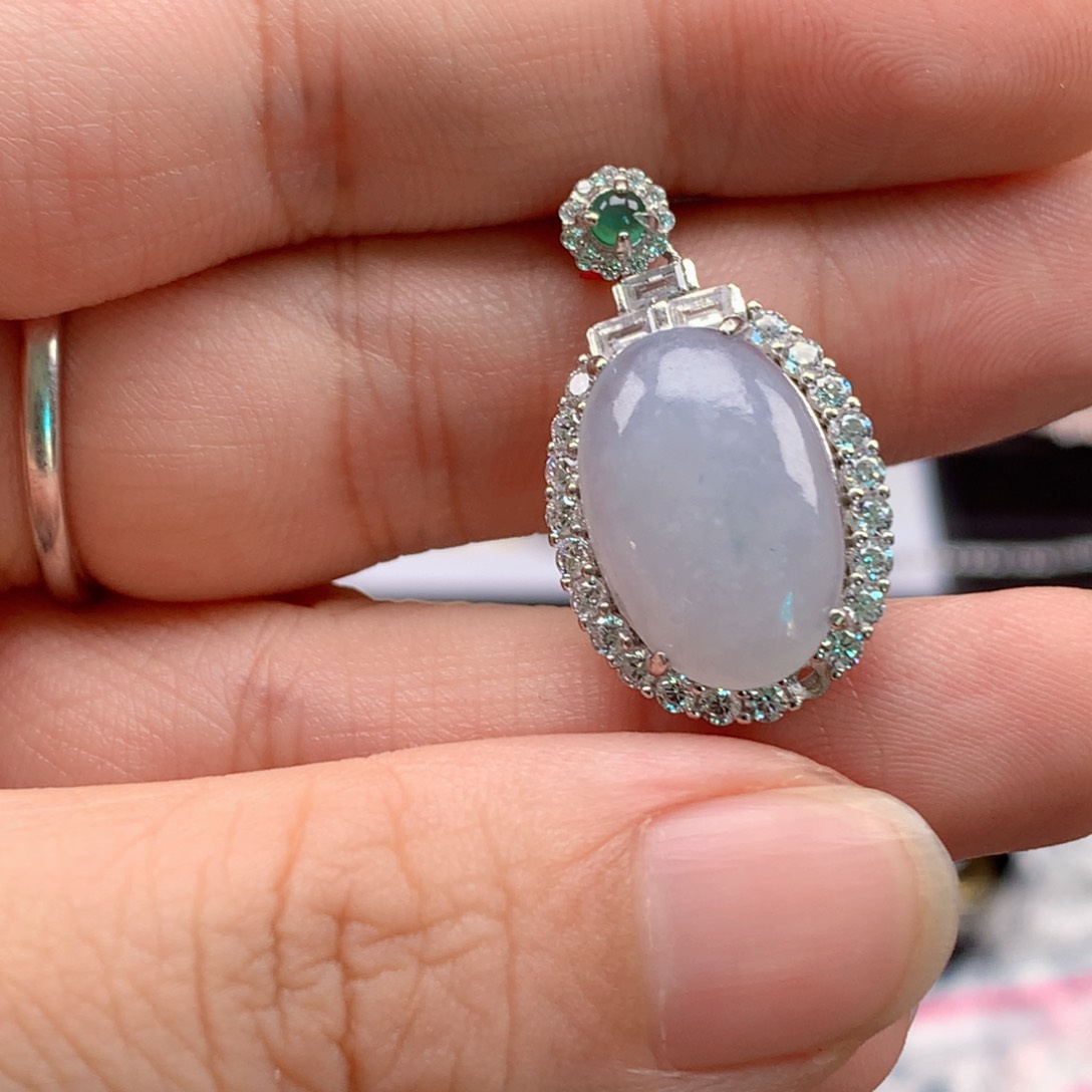 翡翠戒指银S925镶嵌天然翡翠吊坠