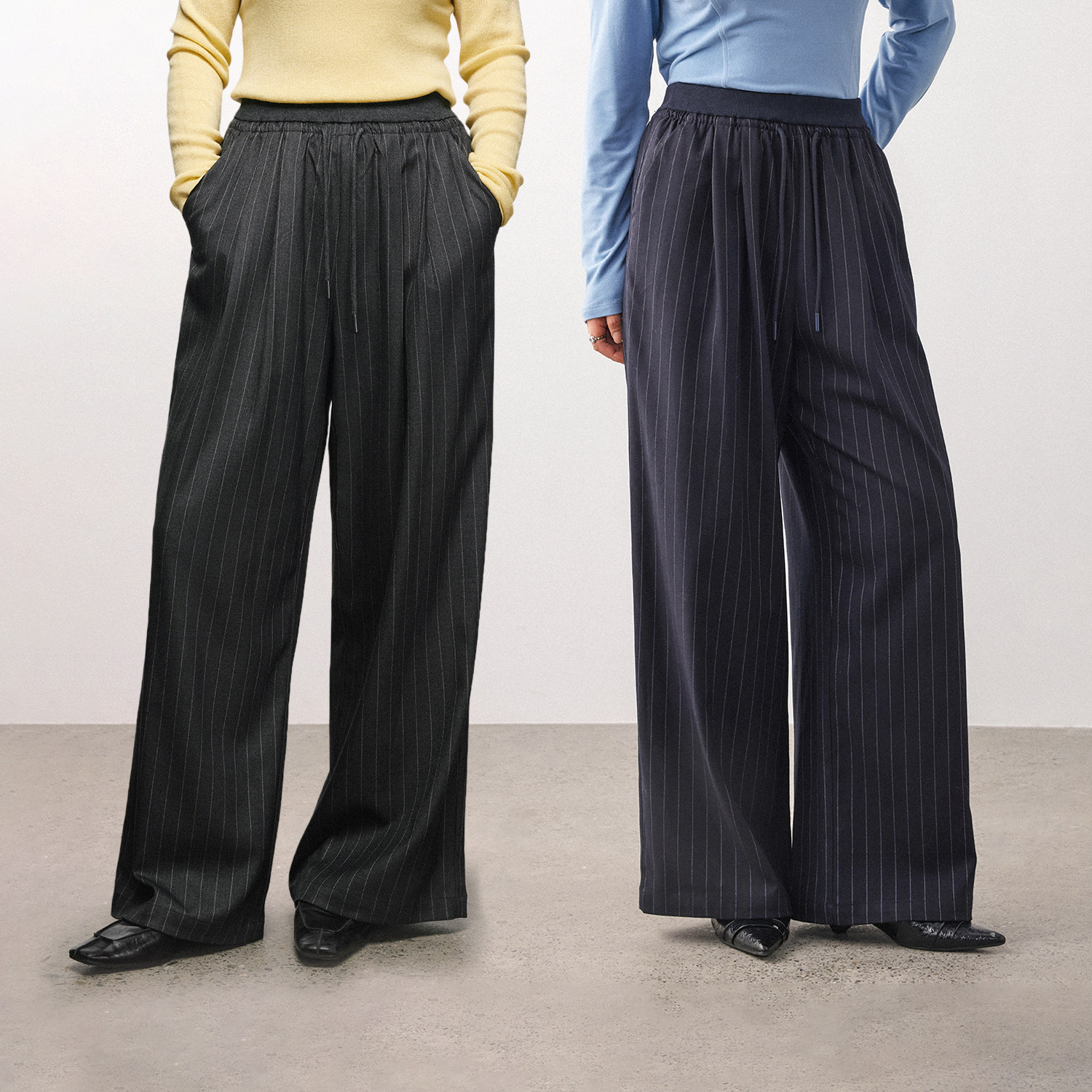 PLUSMALL Chic智性裤 TR弹力条纹梭织通勤风直筒西裤PLUS2509033