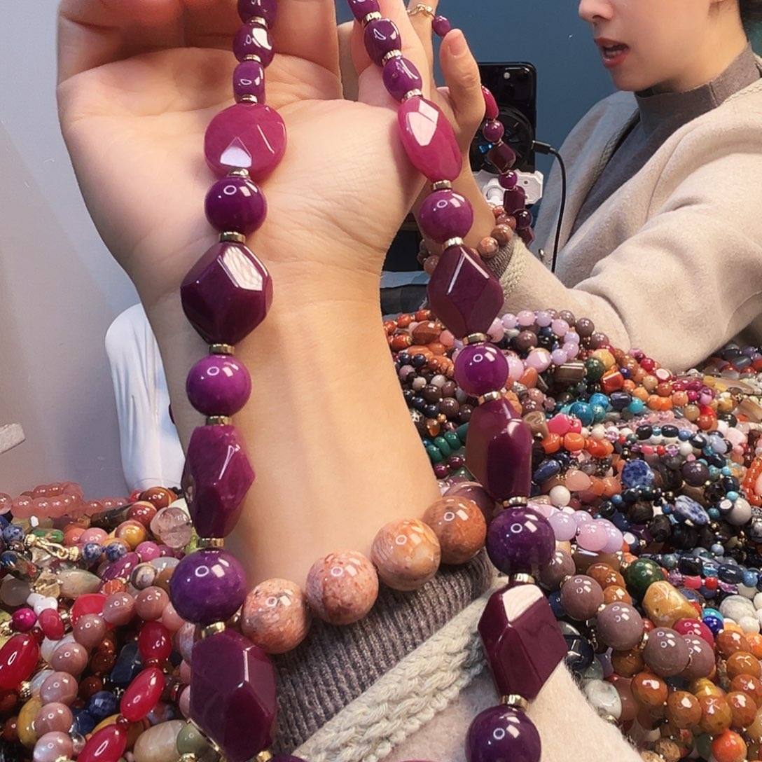 玛瑙/玉髓未镶嵌珠宝半成品紫长50