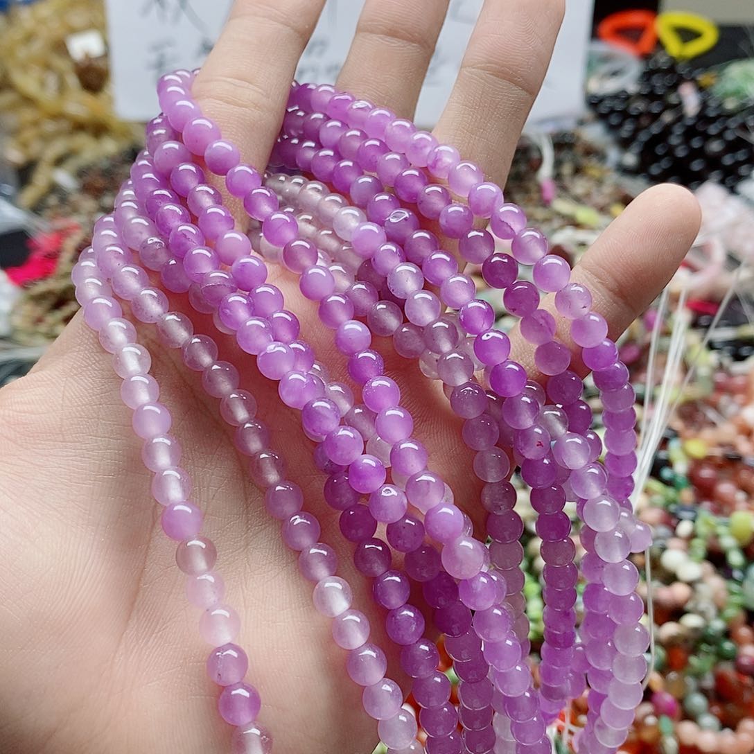 玛瑙/玉髓未镶嵌珠宝半成品一条天然6mm紫水圆珠A66