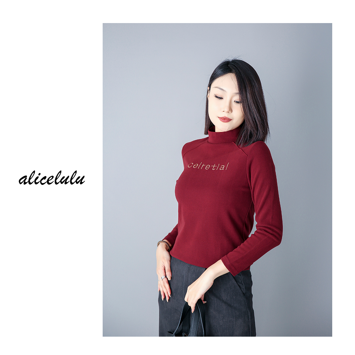 6 alicelulu“时尚密码”打底衫时髦字母显瘦百搭S2139280T