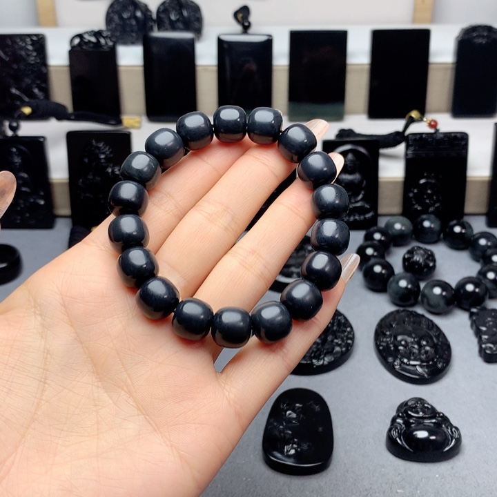 和田玉（墨玉）手串未镶嵌特价12mm