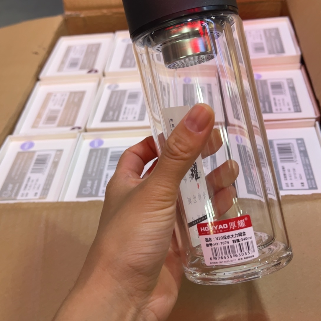 厚耀双层玻璃杯340玻璃杯大理微瑕玻璃杯340