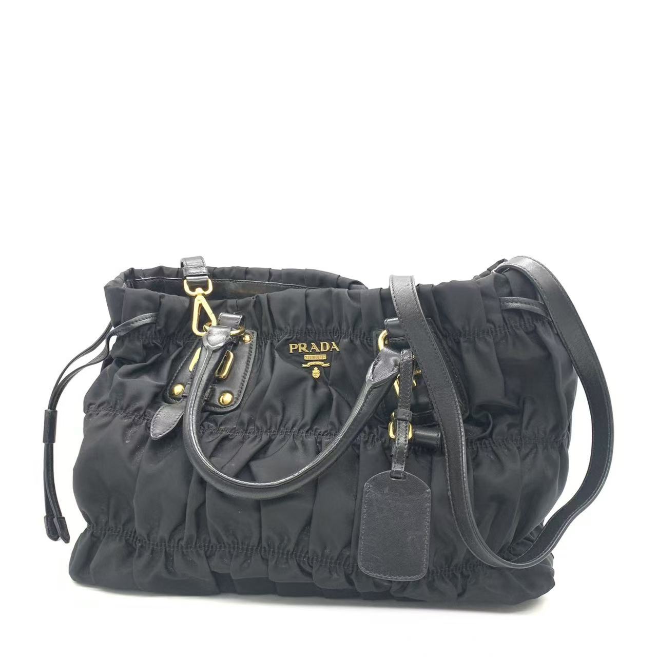 95新 Prada/普拉达 【安则专属】黑色褶皱托特包