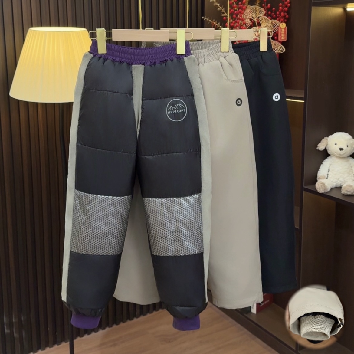 儿童两穿发热贴片棉裤冬新款男童夹棉加厚滑雪裤中大童裤子25133