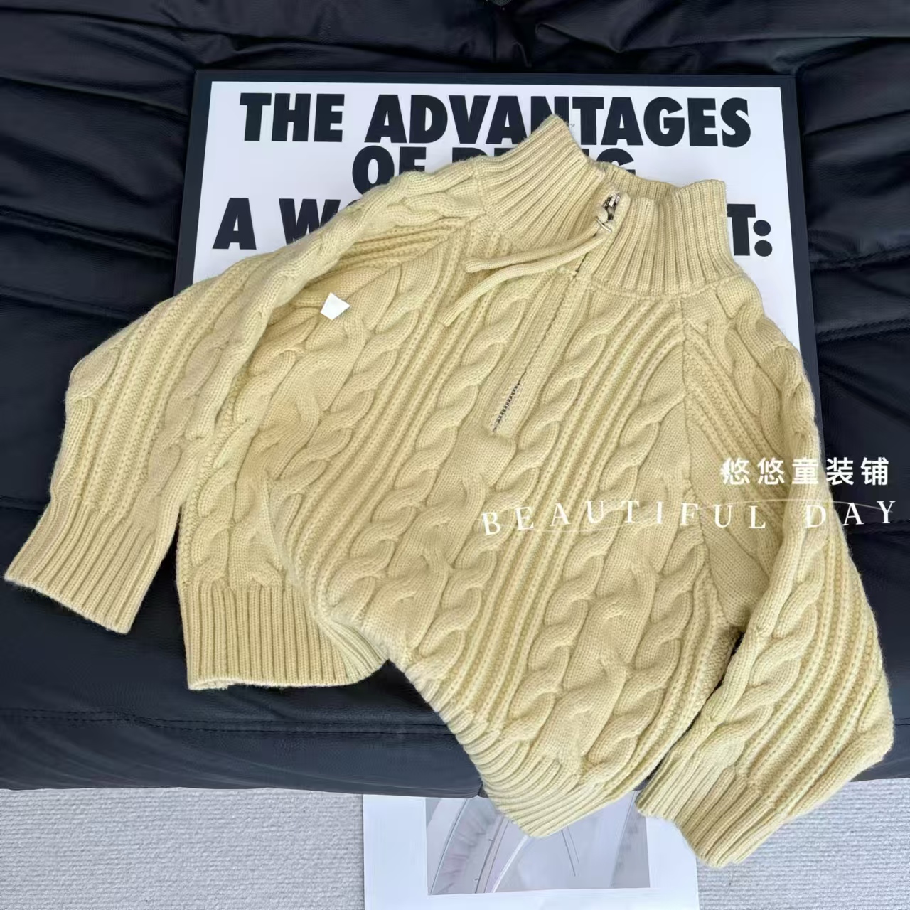 中大童加厚针织上衣秋冬季洋气半拉链套头衫2025新款加厚保暖毛衣