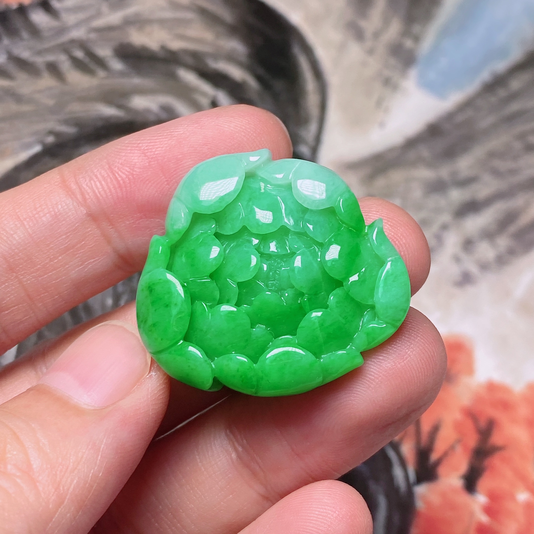 【晓荷】天然缅甸A货翡翠 花朵挂件