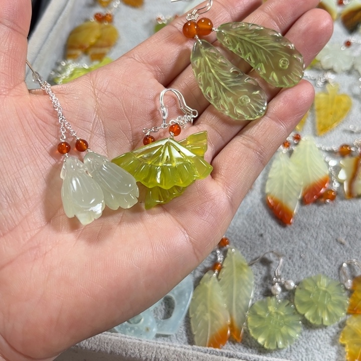 蛇纹石玉耳饰未镶嵌柚*茶