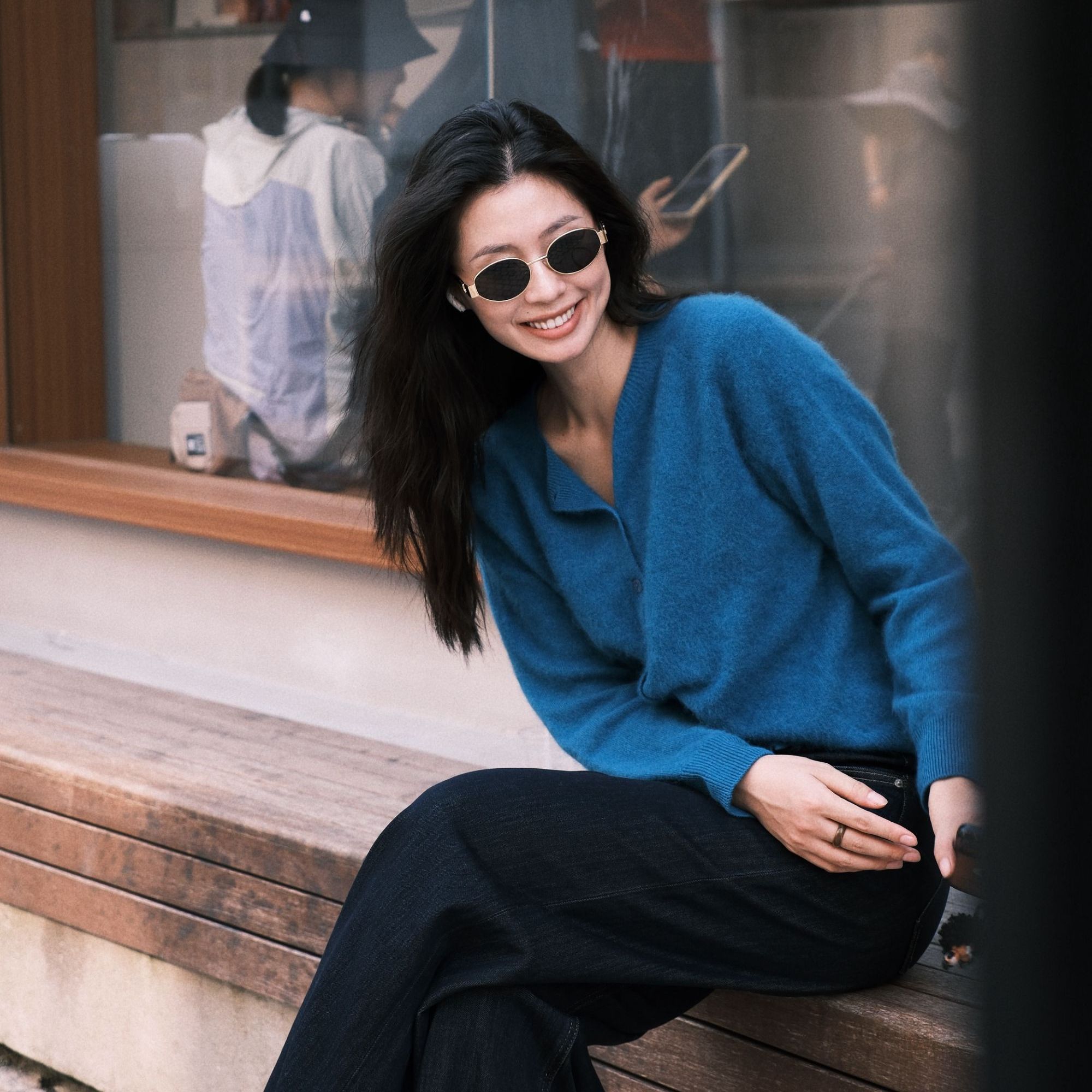 【蓝色手稿】羊毛新款园领纯色羊毛长袖针织开衫Y8542