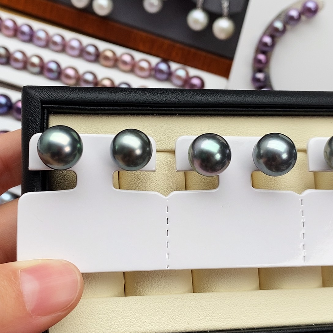 海水珍珠耳饰银S925镶嵌海水大溪地11-12mm耳钉