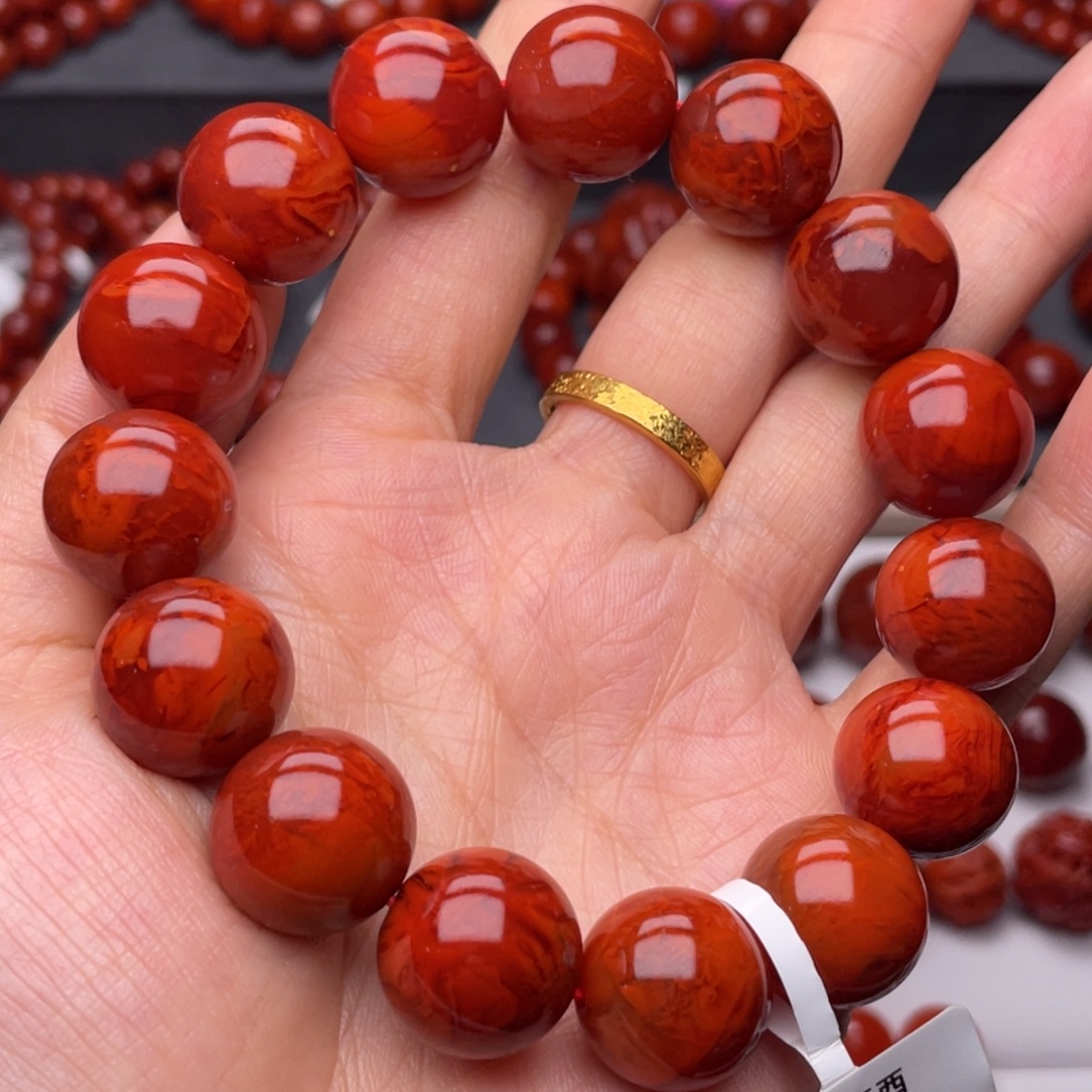 南红玛瑙未镶嵌手链15.8mm高品瓦西牛血妖火焰手串