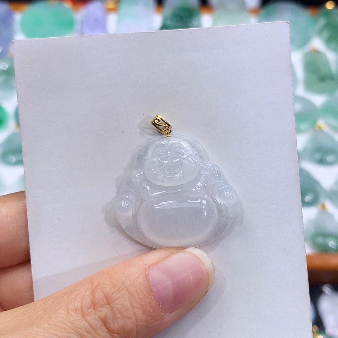 翡翠18K金镶嵌颈饰翡翠吊坠