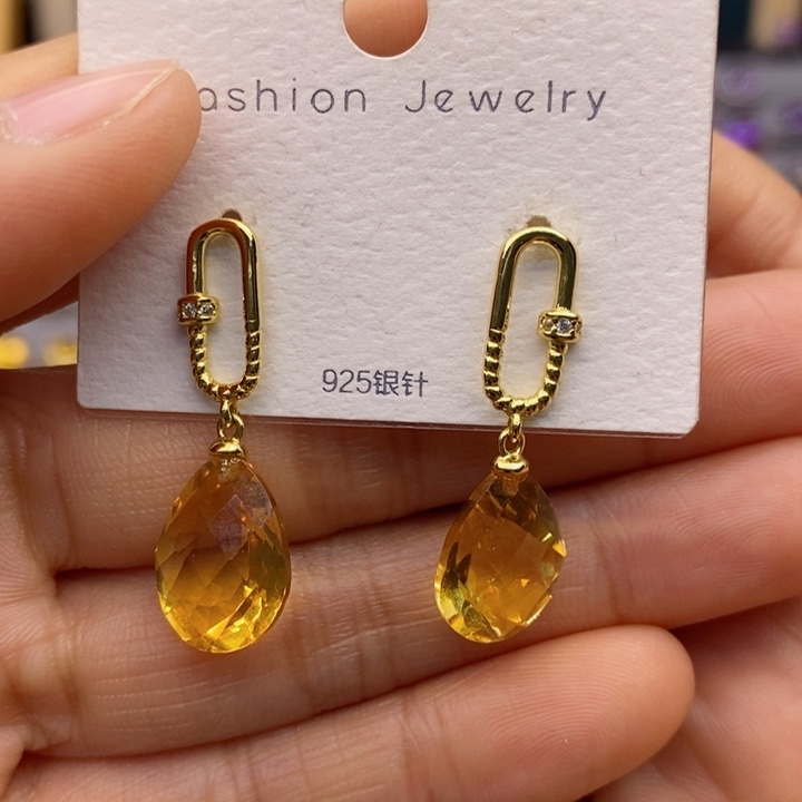 水晶耳饰银S925镶嵌天然水晶戒指