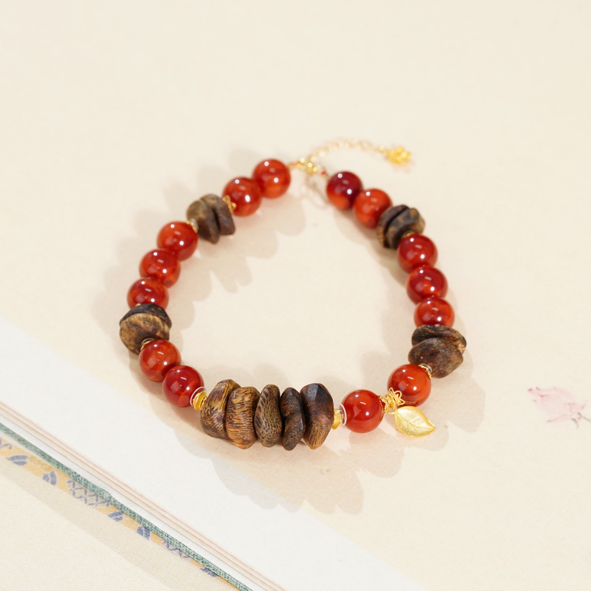 【不二】南红火焰纹18K金DIY手串8mm±（多样性发）