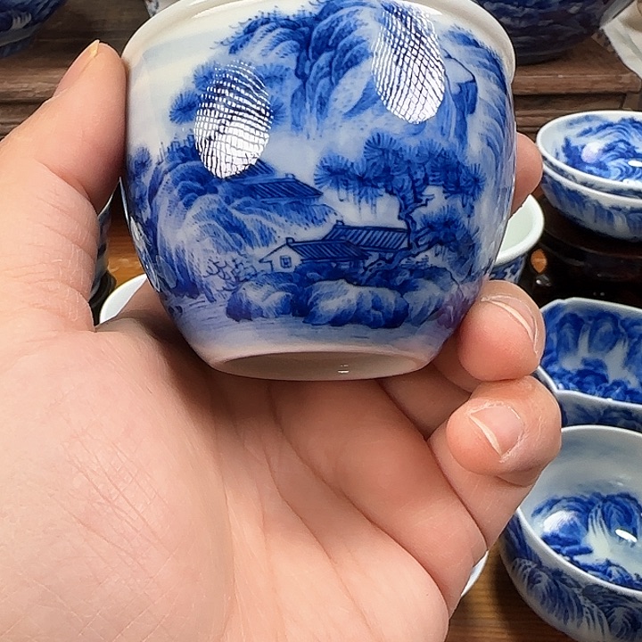 望****店青花山水直口缸杯