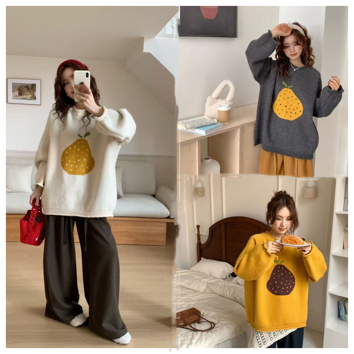 【伊伊】孕妇装2025春秋季新款简约外穿提花套头长袖宽松百搭毛衣