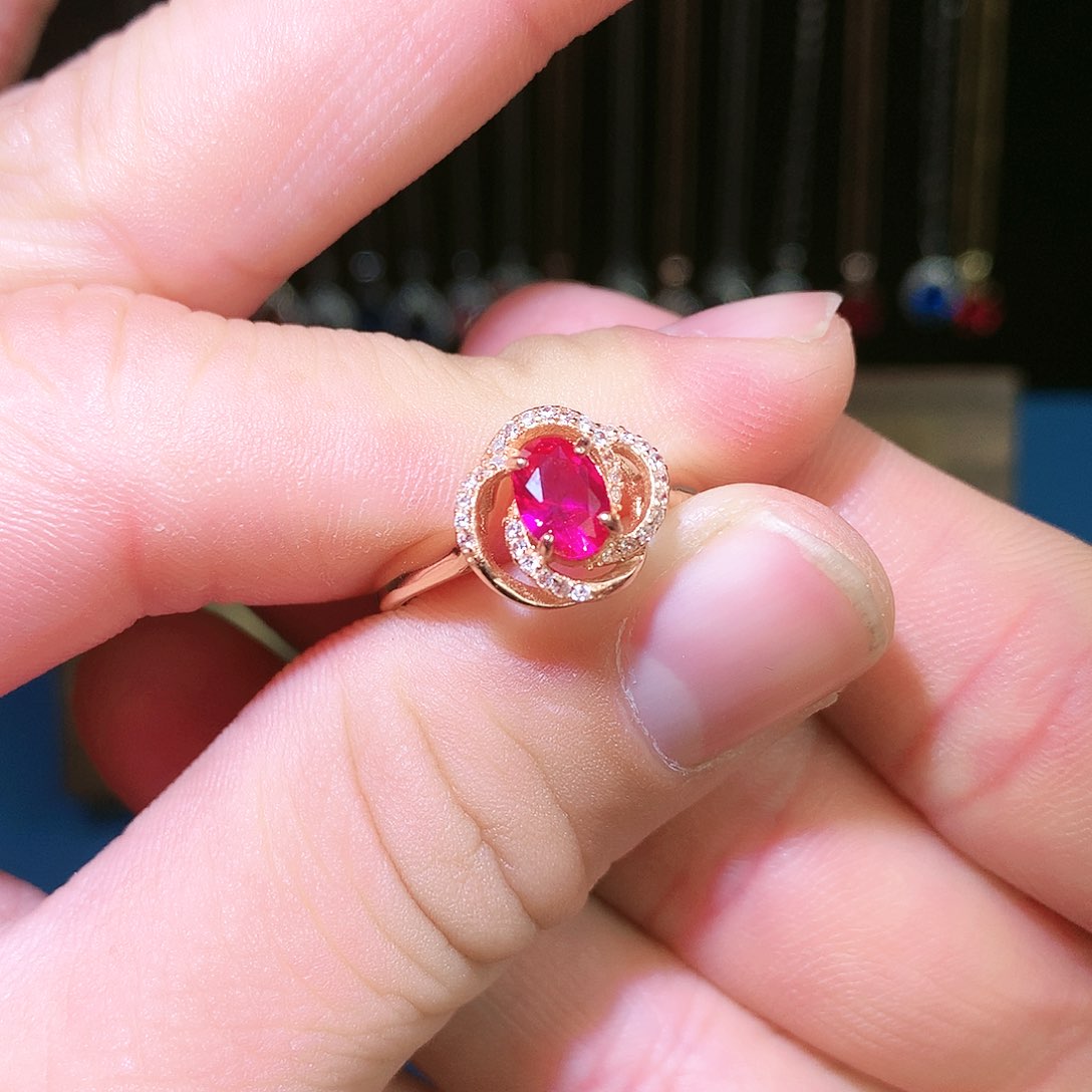 红宝石戒指银S925镶嵌