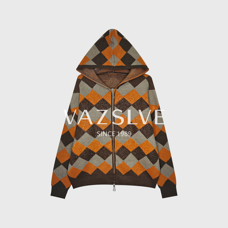 【广州微姐】 "焦糖玛奇朵"重工烫钻连帽毛衣MY2513