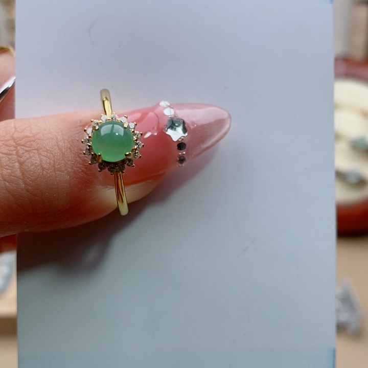 翡翠戒指银S925镶嵌1111