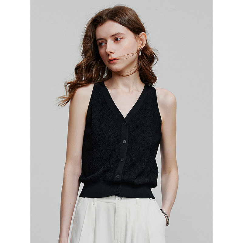 【七爷May专属】初语多红V领针织衫法式开衫无袖上衣8523020