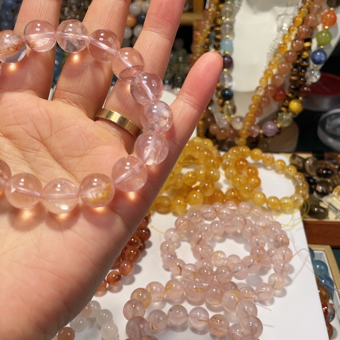 木****水晶手链未镶嵌粉胶花12➕