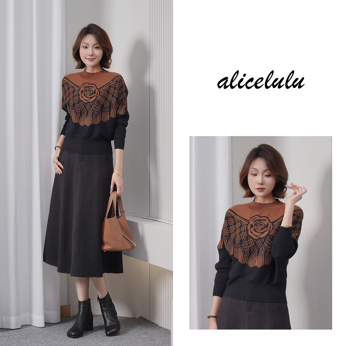 alicelulu旧梦流苏.时尚气质流苏烫钻针织衫S2145530U