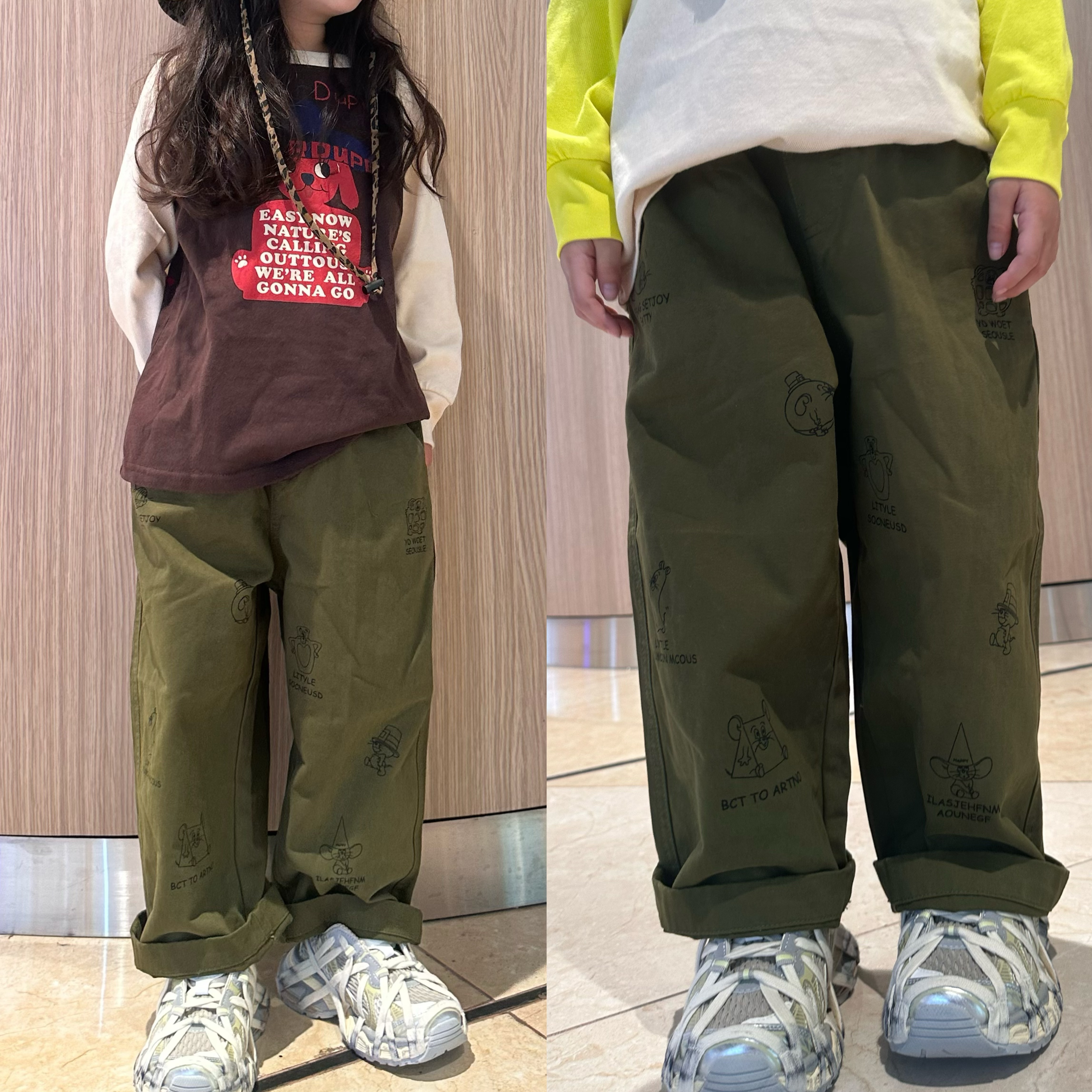 闲闲家春秋季dd童装日系男女宝宝休闲直筒工装裤卡通印花休闲长裤