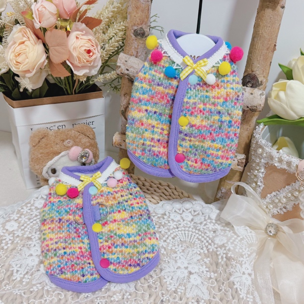 冬季新款宠物服保暖加厚彩虹球马甲