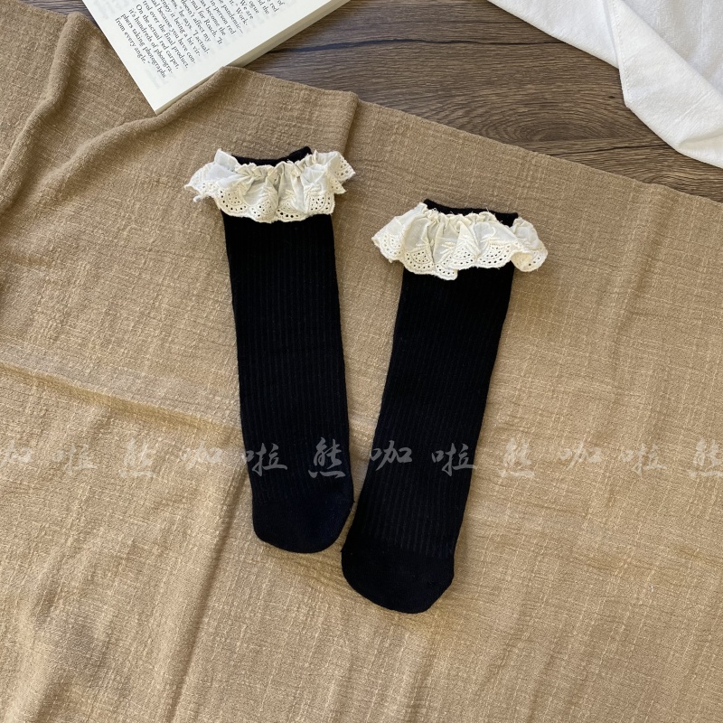 女童儿童宝宝新款甜美花边百搭经典纯色竖条袜宝宝袜