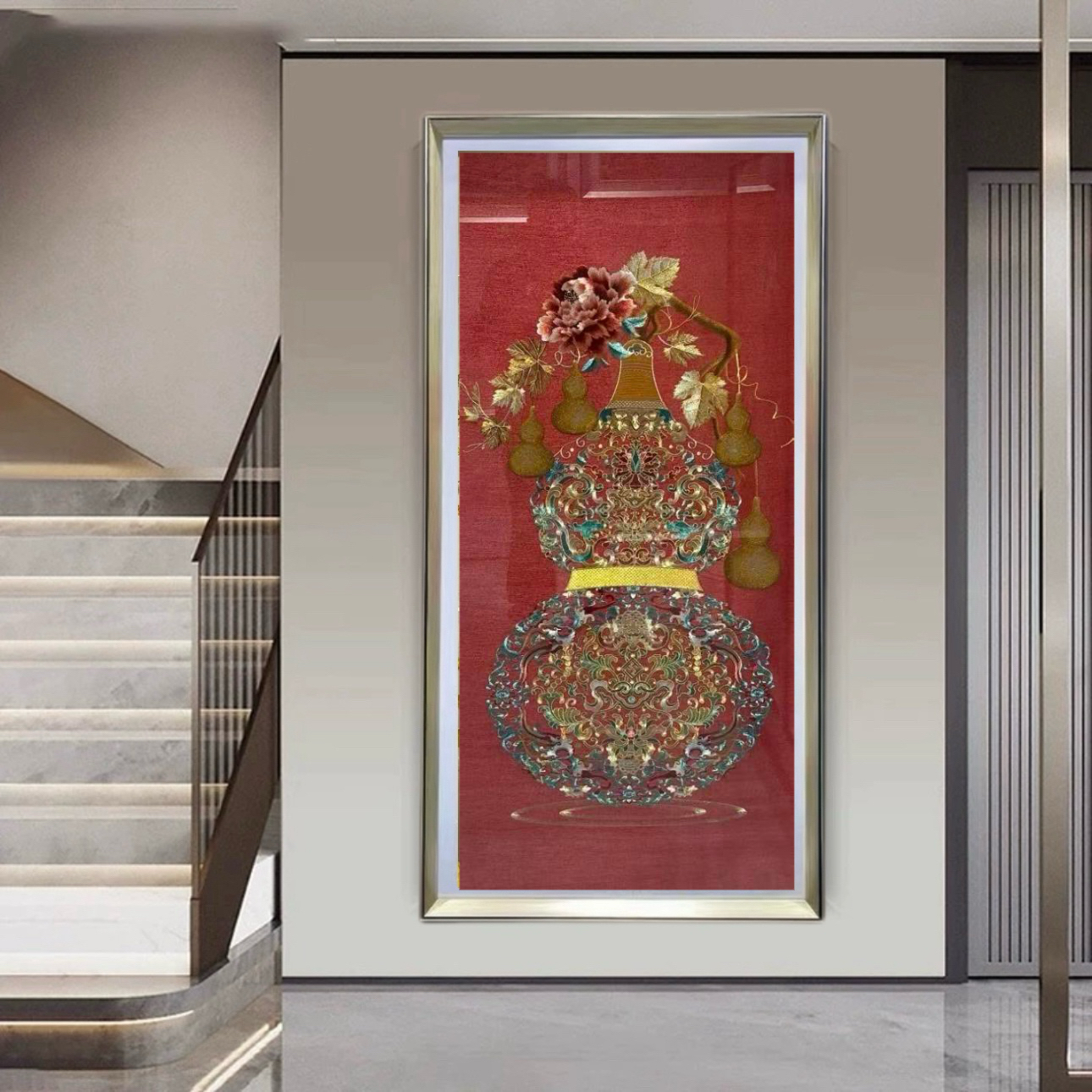 福禄双全五福临门新中式客厅玄关过廊过道装饰画