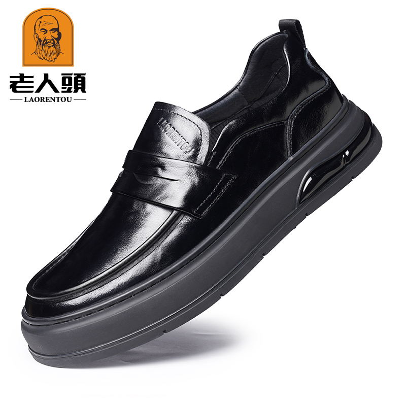 老人头一脚蹬轻便中式风纯色休闲皮鞋秋季休闲鞋韩版正装Q373611