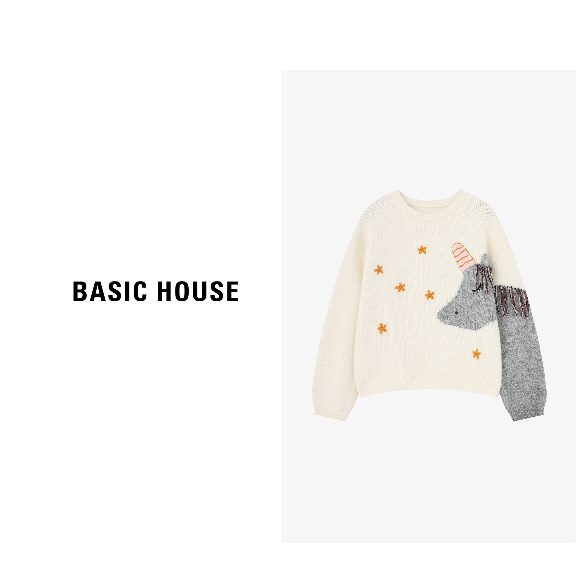 Basic House/百家好独角兽提花梦幻氛围保暖时尚毛衣-B0625B5ROQ2