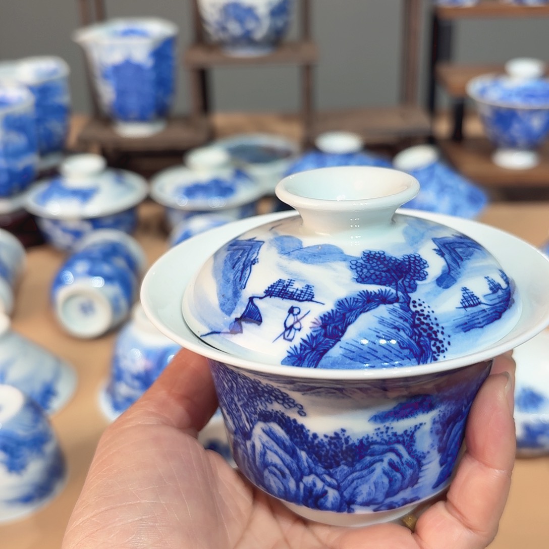 胖***哥景德镇纯手绘盖碗福利微瑕