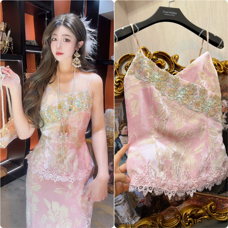 【樱雾絮语】64089新中式国风刺绣可调节吊带大码胖MM