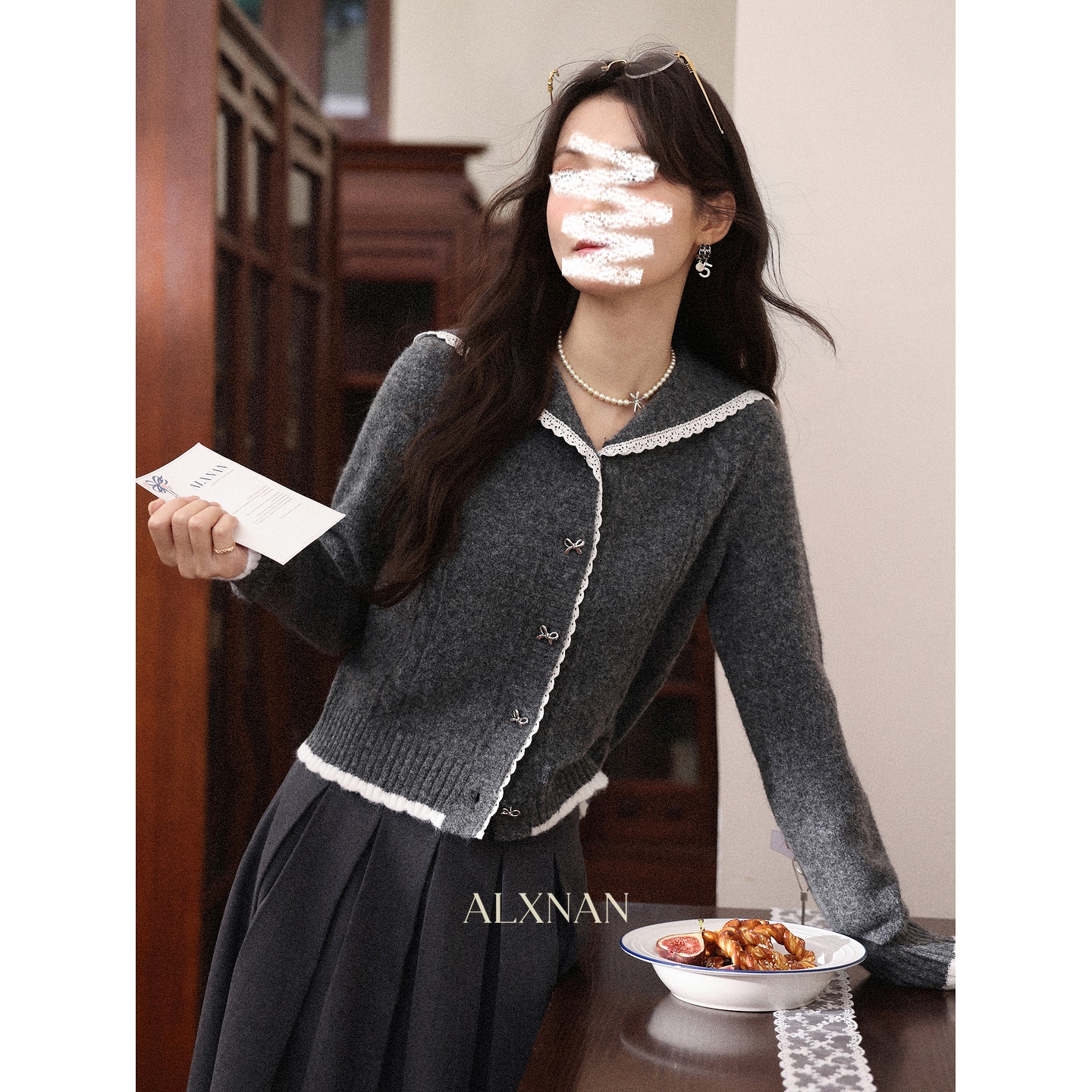 现货【品牌撤柜款ZB】灰色披肩长袖针织毛衣冬保暖修身上衣L58951