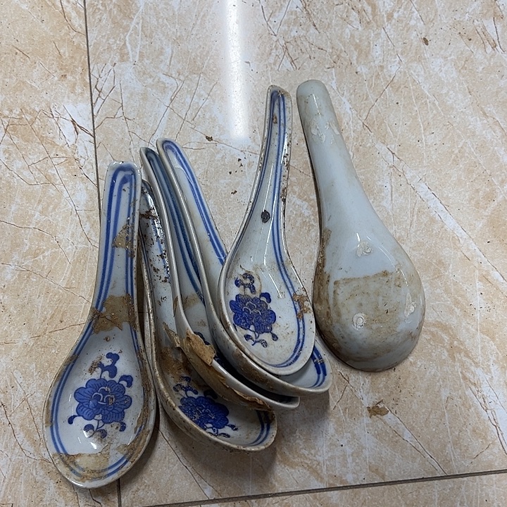 摆件陶6个芙蓉花小勺子