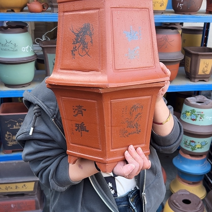 25+25红清雅六方花盆花盆