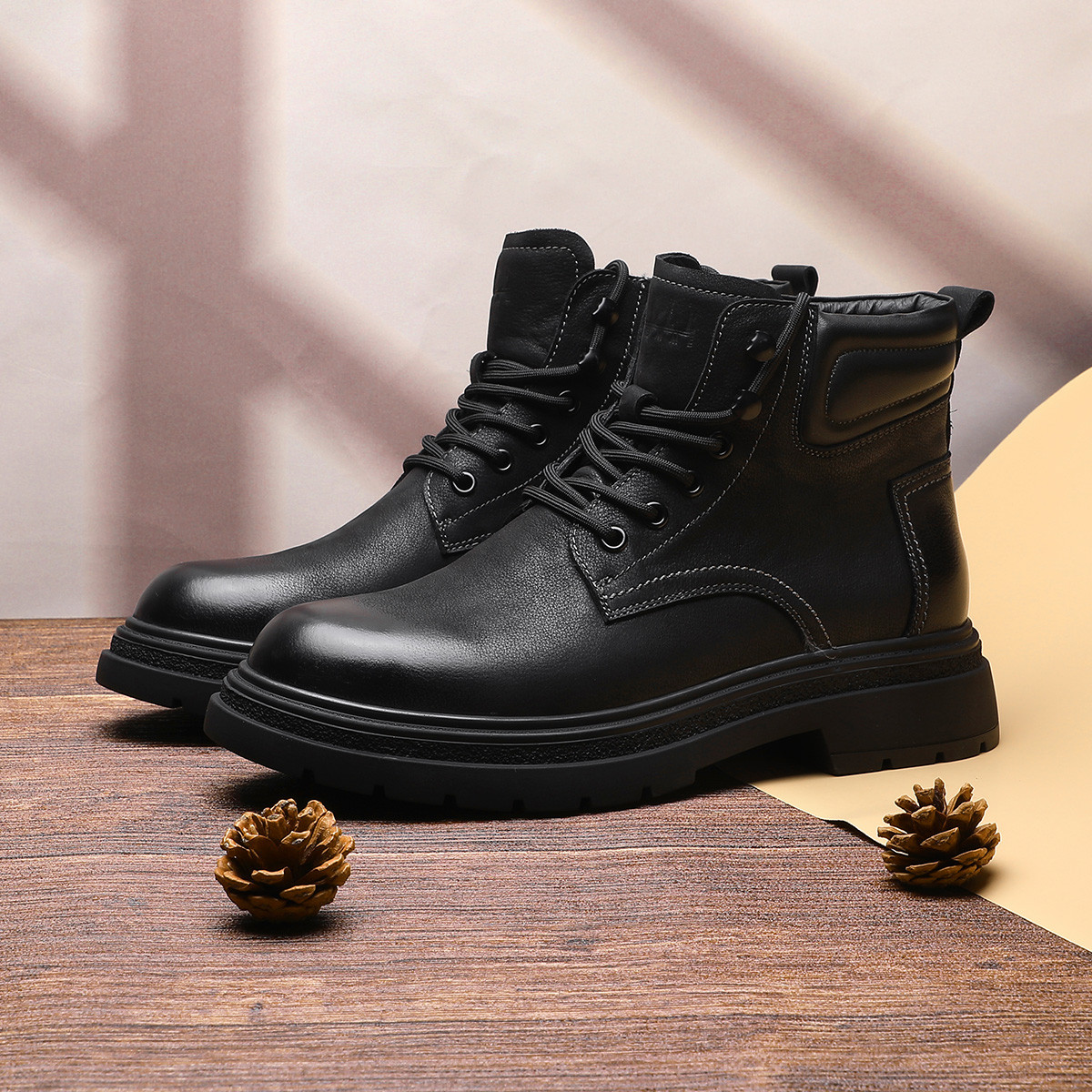 YF012-系带圆头马丁靴防水工装靴潮流英伦风597350