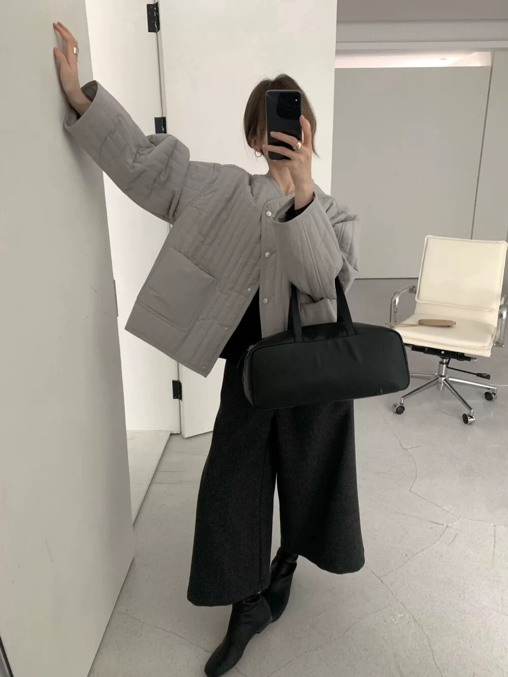 灰灰呀！韩系 简约百搭休闲设计感气质慵懒温柔甜美棉服外套