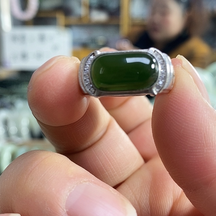 和田玉银S925镶嵌戒指