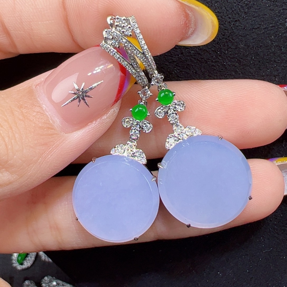 翡翠18K金镶嵌耳饰圆牌